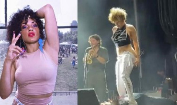 Reba umuhanzikazi ari kunyara ku mufana ku rubyiniro-Video